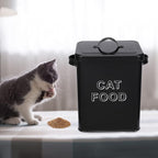 Cat Food Storage Container Farmhouse Pet Food Storage Containers with Lid and Scoop, Perfect Vintage Canister Treats Tin for Kitchen Countertop, Shelf, Great Gift for Pet Owners - Cat Food - Black