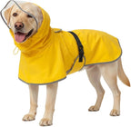 BRKURLEG Dog Raincoat, Waterproof Rain Jacket with Clear Hood for Small Medium and Large Dogs, Adjustable Reflective Pet Rain Coat Poncho with Leash Hole, Yellow XXXL