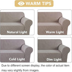 H.VERSAILTEX Stretch Couch Cover Sofa Covers for 2 Cushion Couch 1 Piece Love Seat Covers Washable with Elastic Bottom, Textured Checked Jacquard Fabric (Loveseat 58"-70" Wide, Taupe)