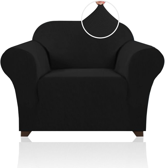 Stretch Chair Cover Chair Slipcovers with Arms 1-Piece Chair Sofa Slipcovers or Living Room Non Slip Armchair Cover Furniture Protector Dogs Pet Friendly(Armchair,Black)