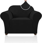 Stretch Chair Cover Chair Slipcovers with Arms 1-Piece Chair Sofa Slipcovers or Living Room Non Slip Armchair Cover Furniture Protector Dogs Pet Friendly(Armchair,Black)