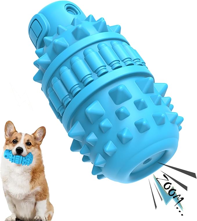PIFFZEDO Dog Toys for Aggressive Chewers,Interactive Natural Rubber Chew & Squeaky Toy for Medium Breed Only(Not for Small Dog),Dog Toothbrush,Tough & Durable (Azure,Medium)