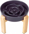 Elevated Slow Feeder Dog Bowl, 8.8" Ceramic Maze Dog Bowl with Stand | 3.2 Cups Slow Feeding Dog Dish for Fast Eaters, 7" Tall Anti-Slip Raised Slow Feeder for Medium to Large Breeds, Purple