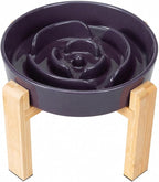 Elevated Slow Feeder Dog Bowl, 8.8" Ceramic Maze Dog Bowl with Stand | 3.2 Cups Slow Feeding Dog Dish for Fast Eaters, 7" Tall Anti-Slip Raised Slow Feeder for Medium to Large Breeds, Purple