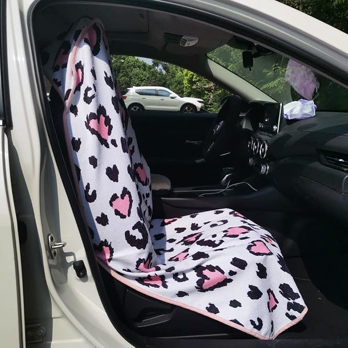 Car Seat Cover Protector Front Seats,for Gym Workout,Running,Swimming,Beach and Hiking,Waterproof Sweat Towel Bucket Seat Covers for Cars SUV Trucks (Leopard Print, 2Pcs)