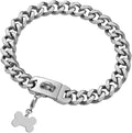 Silver Metal Dog Chain Collar with Design Secure Buckle & ID Tag,Pet Necklace,Strong Stainless Steel Cuban Link Chain,Chew Proof Indestructible Choke Walking Collar for Medium Dogs(19MM 14'')