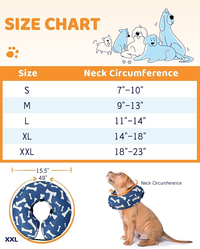 Supet Inflatable Dog Cone Collar Alternative After Surgery, Dog Neck Donut Collar Recovery E Collar for Neuter, Soft Pet Cone for Small Medium Large Dogs
