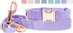 Soft Leather Dog Collar and Leash (6.6') Set - Stylish Rose Gold Heavy Duty Metal Buckle, 4 Adjustable Lengths Leash for Small Medium Large Dogs - Comfortable & Easy to Clean (S, Light Purple)