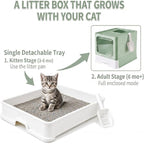 Medario Cat Litter Box with X-Large Litter Mat and Scoop(Upgrade Green) | Large Covered Litter Box with Lid, Enclosed Kitty Box,Front Top Entry Exit, Odor Control Easy to Clean