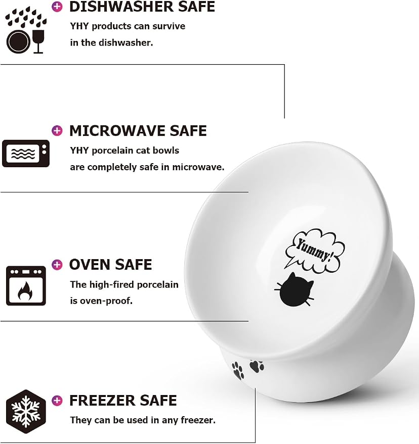 Y YHY Cat Bowl Anti Vomiting, Raised Food Bowls, Tilted Elevated Bowl, Ceramic Pet Food Bowl for Flat Faced Cats, Small Dogs, Protect Pet's Spine, Dishwasher Safe (5 Inches, White)