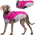 FUAMEY Dog Coat, X-Large, Pink, Faux Fur, Turtle Neck, Zipper, Water Resistant, Reflective, Windproof, Fitted for Large Breeds | Puppy Cold Weather Coats Reflective Pet Puffer Vest with Zipper Water-Resistant Warm Dogs Snowsuit Windproof Rose Pink XL