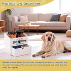 Pet Food Storage Container with Drawer, Wooden Dog Treat Container | White Pet Food Storage with 2 Plastic Dog Treat Jars for Dog and Cat, Dual Desk & Wall Mount Design