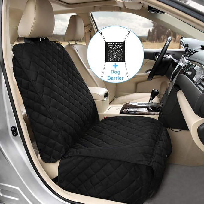 Bark Lover Deluxe Dog Seat Cover for Front Seat-More Durable Spill-Resistant Front Seat Protector, High Heat Resistant and Nonslip Front Seat Cover for Dogs Kids, Universal Size (Black,1 Pack)