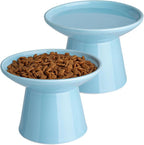 Ceramic Elevated Cat Bowls - 6.2 Inch Extra Wide Raised Cat Food and Water Bowl Set for Indoor Cats, Whisker-Friendly Ceramic Cat Dish for Elder Big Cats & Small Dogs,Blue,2 Pack