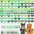 120 Pcs St. Patrick's Day Dog Bow Tie Collar Set Includes 60 Green Irish Bow Ties for Dogs Dog Grooming Bowtie 30 Dog Neckties 30 Large Bow Tie Collar Pet Holiday Accessories for Dog Cat (Shamrock) by Talltalk