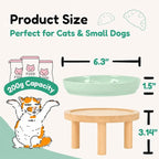 Slow Feeder Cat Bowls with Bamboo Stand, Ceramic Elevated Pet Food Plates for Cats and Small Dogs, Raised Non-Slip Feeder (Green/6.3")