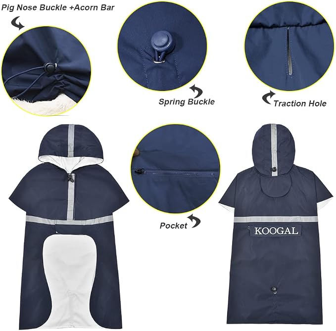 Hooded Pet Dog Raincoat for Small Sized Apparel Poncho Waterproof,Dog Clothes,Dog Jacket, Dog Raincoats Jacket for Small Sized Dogs(Navy Blue,2XL)