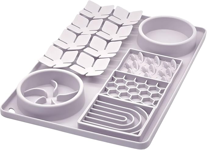 Slow Feeder Bowl, Silicone Lick Mat with Suction Cups for Dog Cat, Snuffle Mat for Pet Smell Training, Puzzle Toys for Bored Puppy, Sniff Mat for Slow Eating and Keep Busy, Lavender Gray