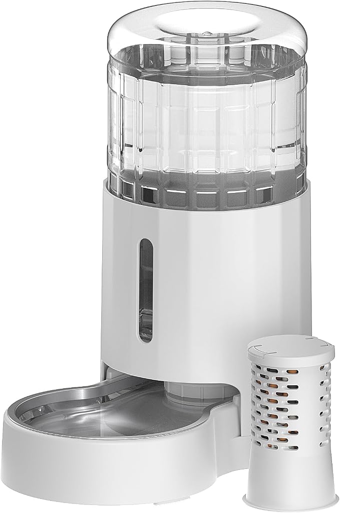 CZPET Automatic 5L Filter Dog and Cat Water Dispenser (White) | Gravity Waterer with Stainless Steel Bowl, Large Capacity and Drinking Area Noise-Free for Pets