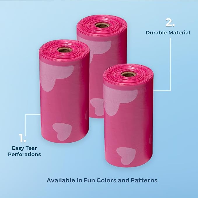 Best Pet Supplies Poop Bags for Dogs - Pink Heart, 360 Count | Scented, Leak-proof, Easy-Tear perforations, 15 Thick Bags per roll, Outdoor Walking & Travel, Fits Standard Holders