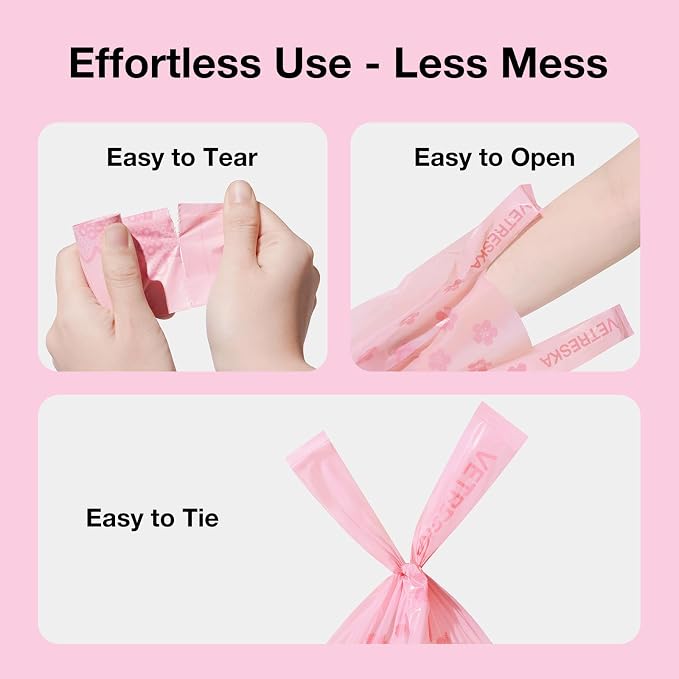 VETRESKA Dog Poop Bags with Handles 240 Count, Floral Scented Waste Bags | Leak-Proof Thick Dog Bags for Poop, Easy-Tie Large Poop Bags, 16 Refill Rolls for Dog Walking Cat Litter