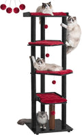 FourFurPets Heavy Duty Cat Tree, 67.7" Cat Tree for Indoor Cats Large Adult, Modern Cat Tower for Large Cats, Cat Tower with Scratching Post, Large Perch and Removable Pads,Black & Red