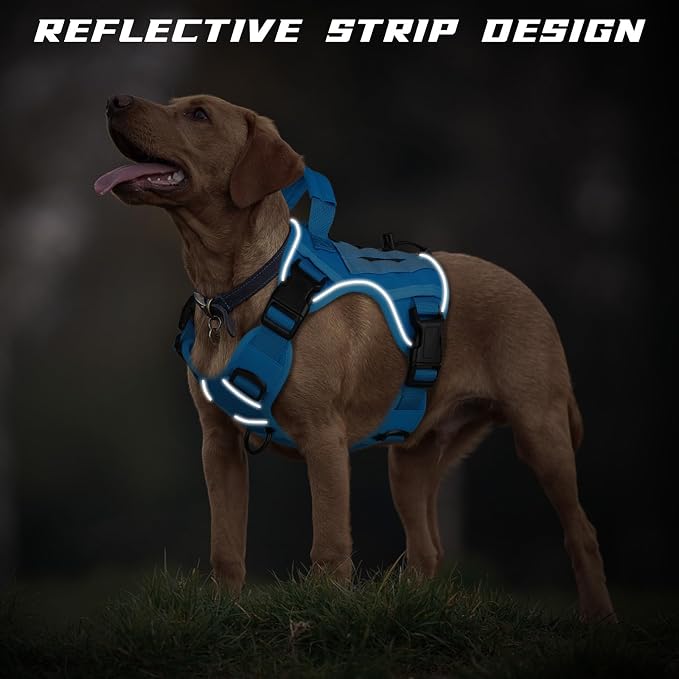 WINGOIN Blue Tactical Dog Harness for Medium Dogs, Heavy Duty No Pull Dog Harness with Handle, Adjustable Reflective Military K9 Pet Vest for Pitbull, Female, Male, Walking, Training, Hunting (M) | with Handle,Adjustable Reflective,Military K9 Style,Bi...