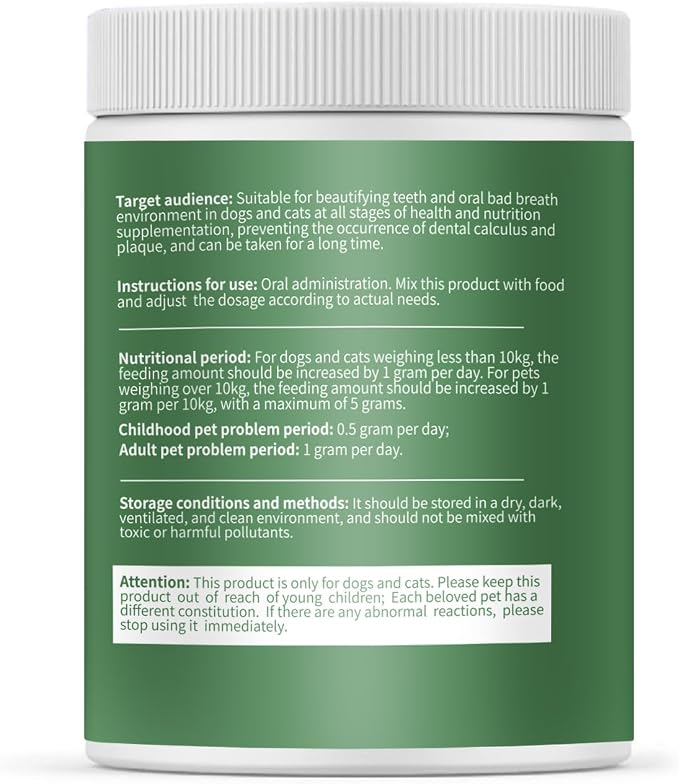 Pet Teeth Cleaning Powder, 6 oz, Dog Dental Care for Dogs & Cats Tooth Cleaning, Tartar Cleaning and Removal, Fighting Bad Breath, Oral Care, Breath Freshener