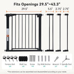 COMOMY 30" Tall Baby Gate for Stairs Doorways, Fits Openings 29.5" to 43.3" Wide, Auto Close Extra Wide Dog Gate for House, Pressure Mounted Easy Walk Through Pet Gate with Door, Black