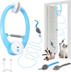 Automatic Interactive Cat Toys for Indoor Cats Hanging Cat Toy, Blue | 2 Electric Fluttering Mouse Feather Wands, USB Rechargeable, Adjustable Strings, 360° Rotation for Bored Kittens & Adult Cats