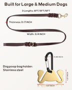 Taglory Leather Dog Leash for Large Medium Dogs, Hand-Braided, 6FT Brown | Strong for Training & Everyday Walks, Soft Grip Full Control, Hands-Free Poop Bag Holder, Rotating Brass Clasp, 3/4 INCH