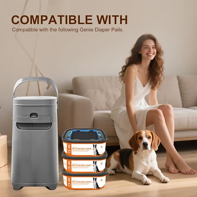 42 FT Jumbo Refill Pet Waste Bags Compatible with Pet Dogs Genie Dog Waste Disposal System Pails, Up to 6 months of Supply,EVOH Ultimate Odor Control Dog Poop Bags,3 Pack