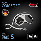 FLEXI® Comfort Tape Retractable Dog Leash, Small, 16 ft - Grey/Black | German engineered, original flexi leash, durable quality for dogs up to 33 lbs, tangle-free, walking, reliable brake system