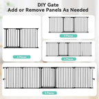 COMOMY 127.8" Extra Wide Baby Gate, Dog Gate for House Stairs Doorways | Auto Close Pet Gate with Door Walk Through, 5 Metal Panels, Hardware Mounted Baby Fence Indoor Outdoor(30" Tall,Black)
