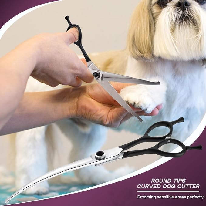 Round Dog Grooming Scissors - Downward Curved Dog Shears for Trimming Face and Paws, Safety Round Tip Shears for Pet Cats, Professional Pet Grooming Scissors Black 6.5"