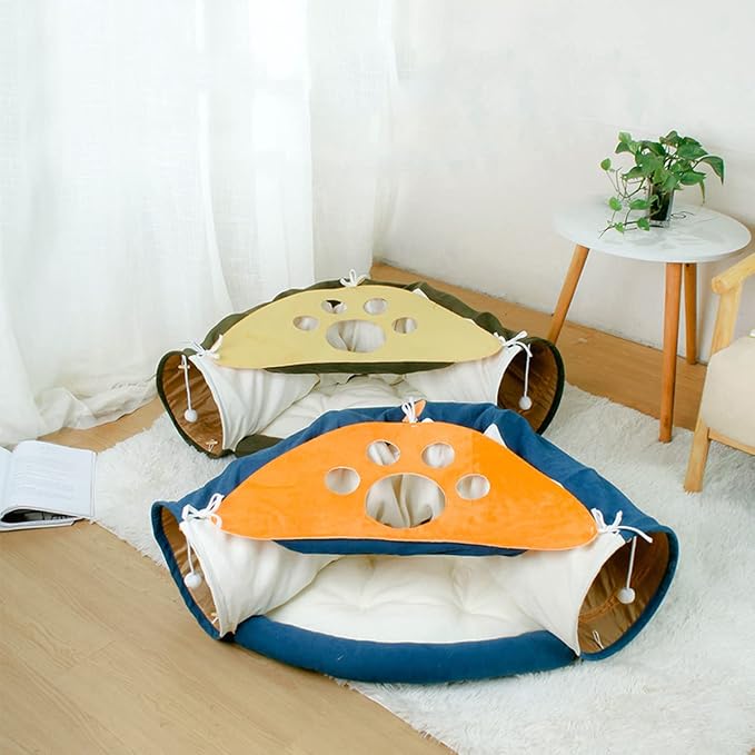 LEFTSTARER 2-in-1 Collapsible Cat Tunnel for Indoor Bed and Hideout - Pet Dog Rabbit Bunny Ferret Tunnel Tubes Toys with Removable Washable Mat, Tower Wheel Stuff