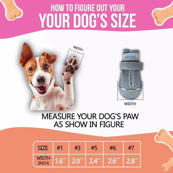 Dog Boots – Breathable Paw Protectors, Anti-Slip Sole (4 Pack, Size 1, Army Grey), for Small Dogs | Hiking, Hot Pavement & Winter Snow | Adjustable Straps with Reflective Safety Design