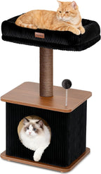 Nordic Loft Cat Tree, Compact 30" Walnut Wood Tower for Kittens | Walnut Wood Finish, Soft Padded Perch, Sisal Scratching Post, Cozy Hideaway Condo, Floor-Mounted Stable Base, Indoor Use