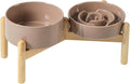 Havniva Elevated Slow Feeder Dog Bowls, Ceramic Dog Bowl Slow Feeder Set | 0.9 Cups Raised Slow Feeding Bowl for Small Breed, 6.1” Dog Water Bowl with Wooden Stand, Puzzle Dog Slow Feeder, Non-slip