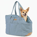 Plush Dog Purse Carrier for Small Dogs, Soft Dog Tote Bag with Safety Harness Clip, Cozy Pet Carrier for Dogs Under 15 lbs, Comfortable Dog Shoulder Carrier for Travel, Light Blue