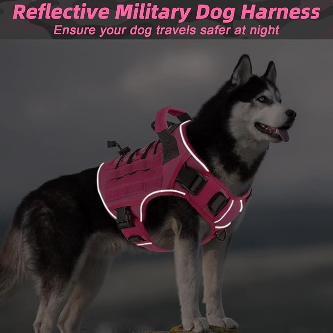 WINGOIN Pink Tactical Dog Harness for Large Dogs, Heavy Duty No Pull Dog Harness with Handle, Adjustable Reflective Military K9 Big Pet Vest for Husky, Doberman, Walking, Training, Hunting (XL) | Heavy Duty with Handle,Adjustable Reflective,Military K9...