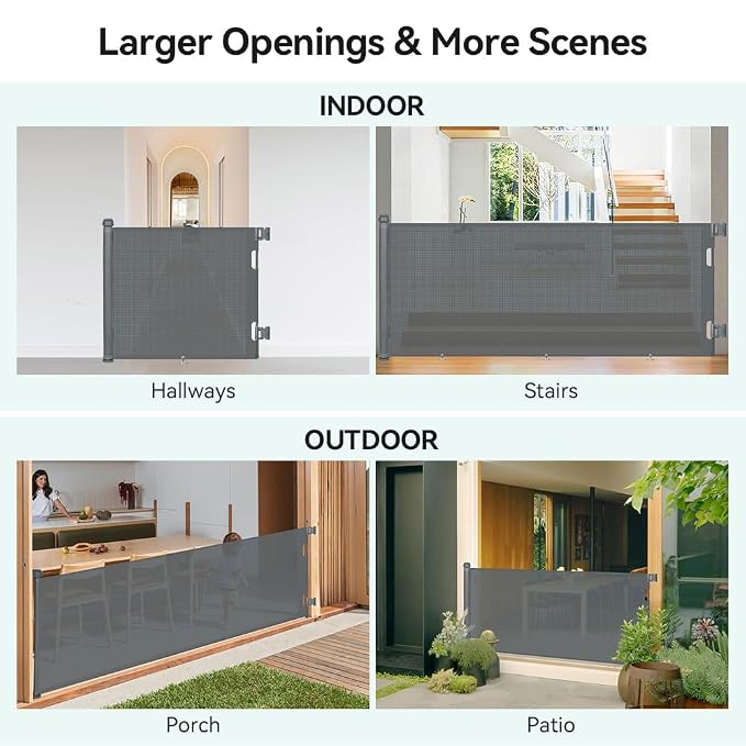 COMOMY 118" Retractable Baby Gates Extra Wide, Retractable Dog Gate for Large Openings, Extra Long Dog Gates for The House, Extra Large Mesh Pet Gate for Stairs, Doorways, Hallways, Indoor&Outdoor | Extra Long Dog Gates for The House, Extra Large Mesh ...