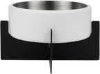DBL3000E Intersecta Small/Medium Concrete and Stainless Steel Bowl 16oz (2 Cups) with Metal Stand Pet Feeder, White/Black