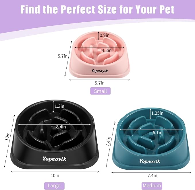 2 Pack Slow Feeder Dog Bowls for Medium Dogs & Cats | Non-Slip Base, Anti-Choking Design, Reduces Bloating & Overeating, Easy to Clean, 1.5-2 Cups