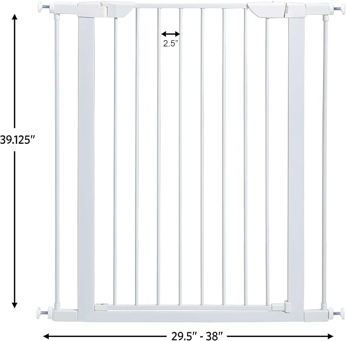 Midwest 39" Steel Walk-Thru Dog Gate, White | Pressure Mounted, Expands 29.5"- 38" Wide, Auto-Close Door, Spring-Loaded Latch, Includes Two 3" Extensions