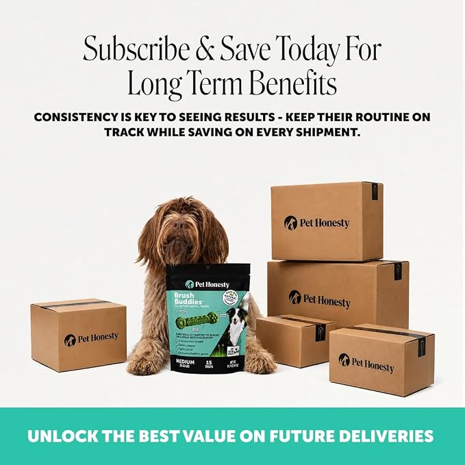 Brush Buddies Long Lasting Dog Dental Chews - All Natural Dental Sticks for Teeth Cleaning Plaque Off + Tartar Remover for Dogs - Dog Dental Treats + Breath Freshener - Medium Sized Dogs (15 Count)