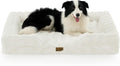 COZY KISS Orthopedic Dog Bed for Extra Large Dog 44x32 inch, XL Faux Fur Pet Sofa, Bolster Foam Bed with Sides, Non-Slip and Egg-Crate Big Dog Couch Bed with Washable Removable Cover, Beige
