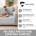 Sofa Shield 100% Waterproof Couch Cover with Patented Straps, Slip & Stain Resistant, Machine Washable Sofa Slipcover for Dogs Cats Pets Kids, 28 inch Seat, Large Recliner, Light Gray