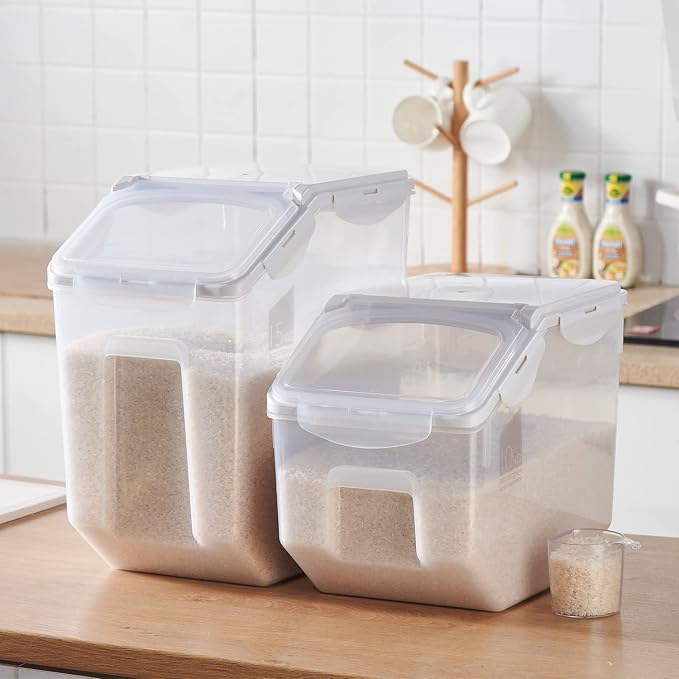 15 Liter / 30 lbs Rice Storage Container with Measuring Cup, BPA free, For Rice | Grain | Pet Food | Flour, 1 count, Clear