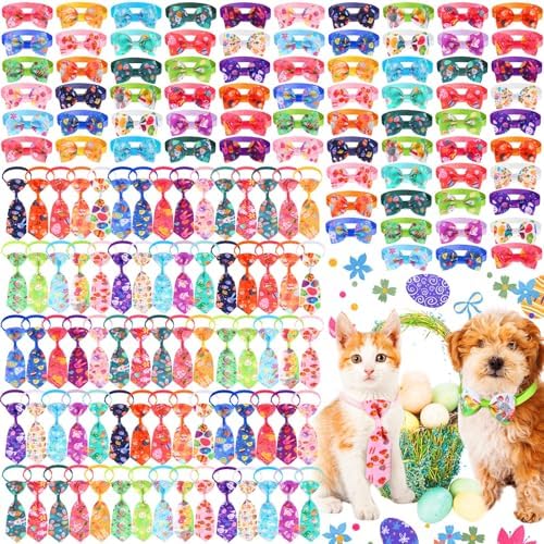 Chunful 150 Pcs Easter Dog Bow Ties Collars Bulk Easter Adjustable Cat Dog Bowtie Neckties Collars Set Basic Bow Tie for Small Medium Pet Grooming Accessories by Chunful